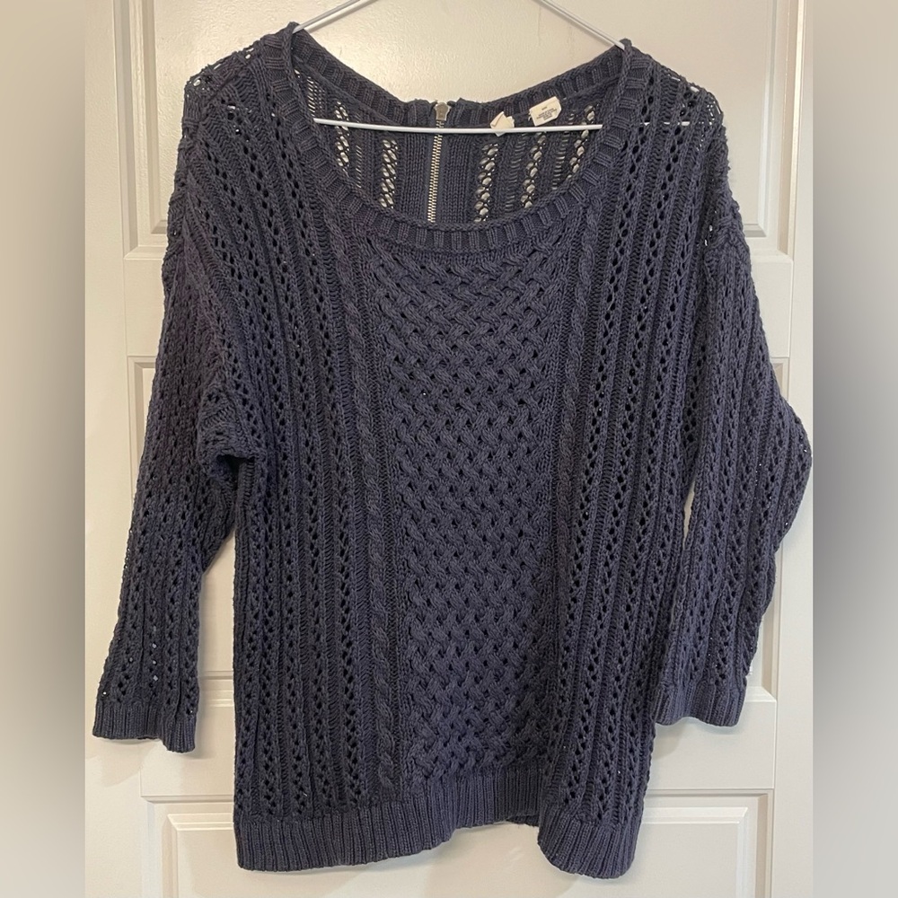 Anthropologie Moth Navy Perforated Sweater